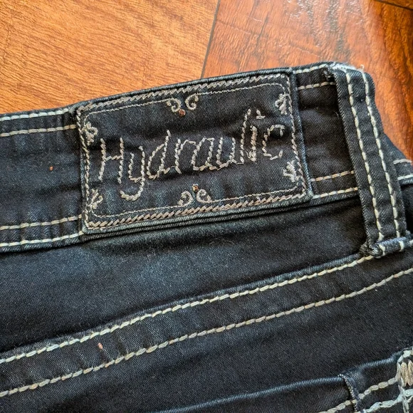 Hydraulic Dark Blue Navy Faded Bailey Low Rise Micro Boot Bootcut Jeans Size 1/2 - Picture 7 of 7